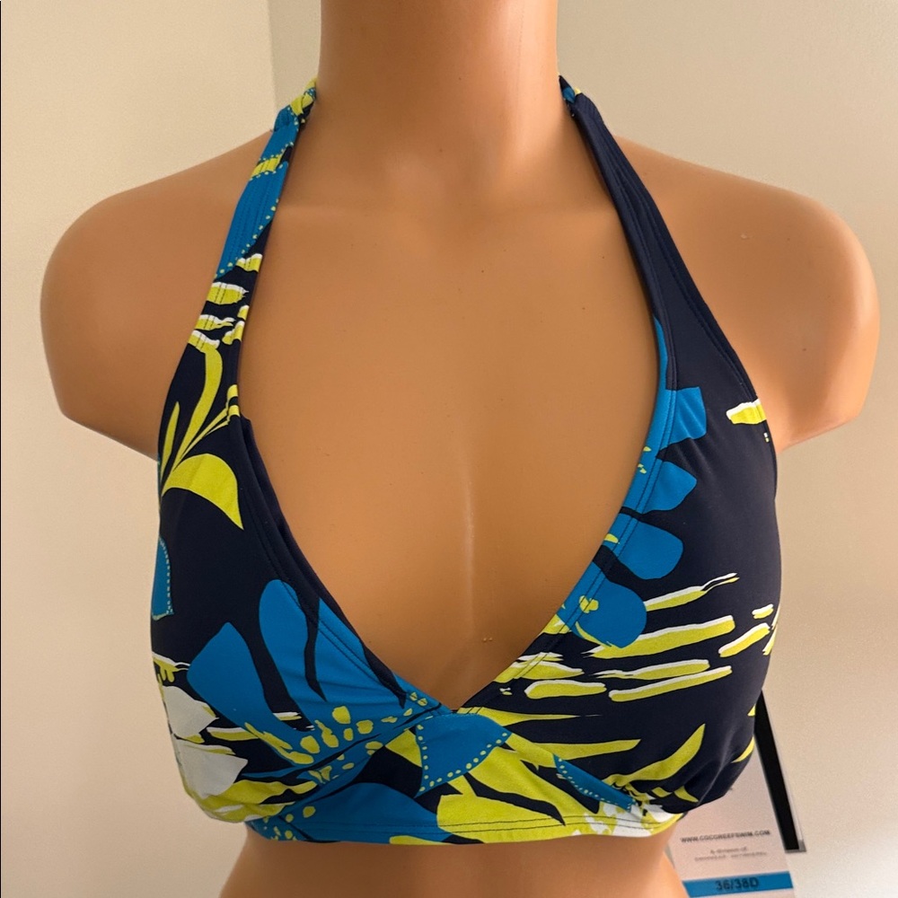 Coco Reef 36/38 D Floral Halter Bikini Top NWT Perfection Fit Expert Bra Sizing